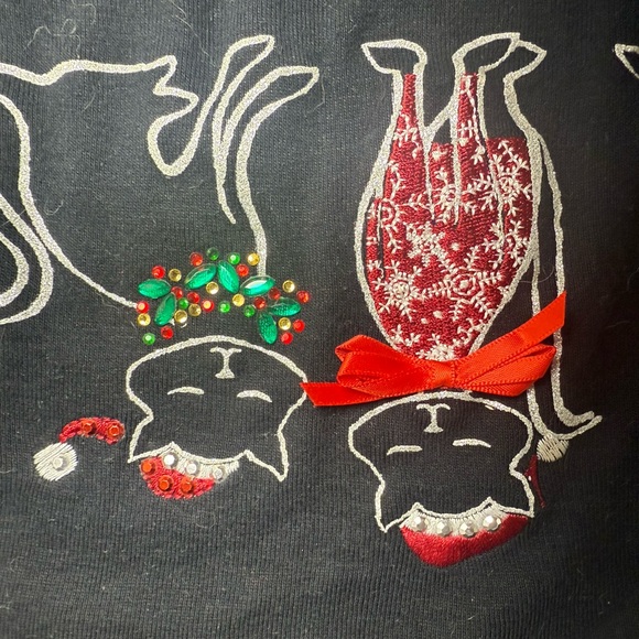 Vintage Karen Scott Christmas Cats Bejeweled Long Sleeve T Shirt 100% Cotton - Picture 4 of 5